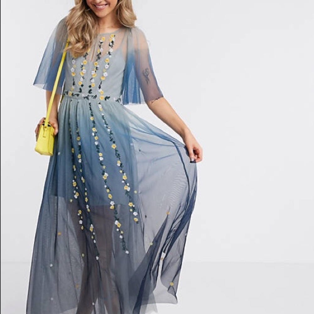 #034. French Connection tulle midi dress with floral embroidery - Picture 2 of 15